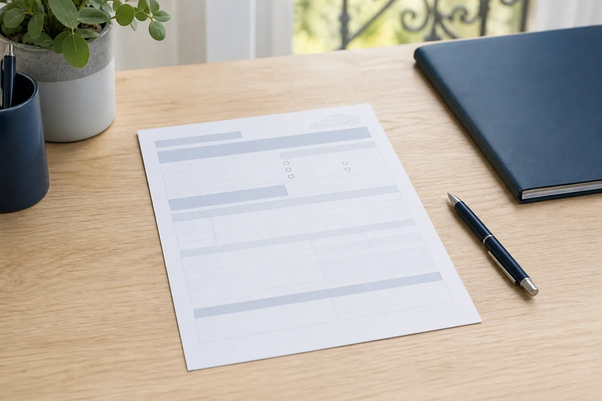 Un relevé d’information d’assurance auto posé sur une table avec un stylo